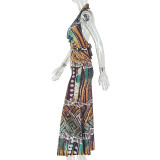 Color Block Sleeveless Backless Two Piece Skirts Set GJYO-711878