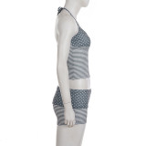 Polka Dolts Print Stripe Contrast Color Short Suit GPKJ-MR45813