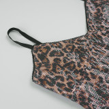 Leopard Print Sequin Sling Two Piece Shorts Set GPKJ-MR47598