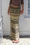 Retro Print Split Half Body Skirt GPKJ-MR47708