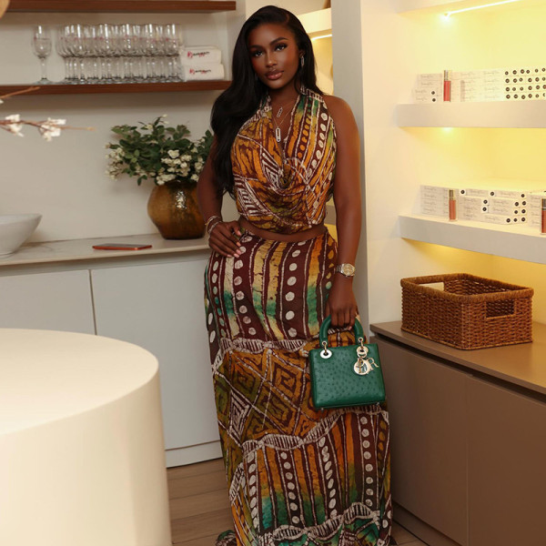 Color Block Sleeveless Backless Two Piece Skirts Set GJYO-711878