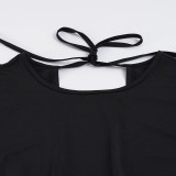 Bat Sleeve Backless Top Two Piece Shorts Set GPKJ-MR46611