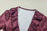 V Neck Long Sleeve Color Block Maxi Dress GJYO-303969