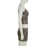 Leopard Print Sequin Sling Two Piece Shorts Set GPKJ-MR47598