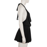 Solid Color Halterneck Backless Mini Dress GPKJ-MR42390