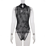 Print Sleeveless See Through Mesh Tops GPKJ-MR47214