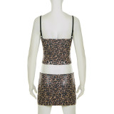 Leopard Print Sequin Sling Two Piece Shorts Set GPKJ-MR47598