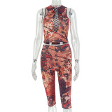 Retro Prints Sleeveless Two Piece Pants Set GJYO-919160