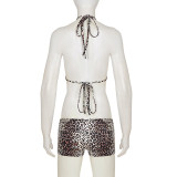 Leopard Print Halterneck Bikinis 3 Piece Swimsuit GPKJ-MR48041