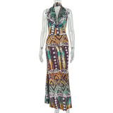 Color Block Sleeveless Backless Two Piece Skirts Set GJYO-711878