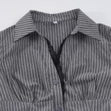 Lace Patchwork V Neck Stripe Shirt GPKJ-MR47213