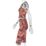 Retro Prints Sleeveless Two Piece Pants Set GJYO-919160