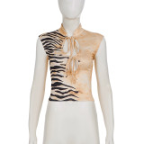 Hollow Out Tie Up Print T Shirts GPKJ-MR48310