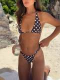 Polka Dots Print Halterneck Backless Bikinis Swimsuit GXIY-K26L2091