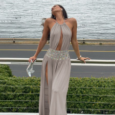 Deep V Neck Split Halterneck Maxi Dress XEF-K25D88241