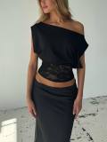 Lace Patchwork Slash Shoulder Tops YWXS-K26L2058