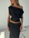 Lace Patchwork Slash Shoulder Tops YWXS-K26L2058