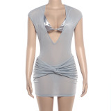 V Neck Backless Tie Up Dress Three Piece Set XEF-K25S88672