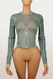 Mesh Long Sleeve Solid Color Tops YWXS-K25L1463