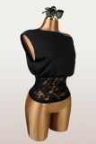 Lace Patchwork Slash Shoulder Tops YWXS-K26L2058