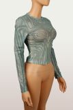 Mesh Long Sleeve Solid Color Tops YWXS-K25L1463