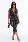 Polka Dots Print Halterneck Backless Seventh Pants Suit YWXS-K26L2084
