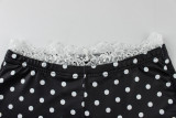 Lace Patchwork Polka Dots Print Two Piece Shorts Set GXIY-K25L1867