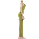 Sleeveless Halterneck Backless Maxi Dress XEF-K25D90748