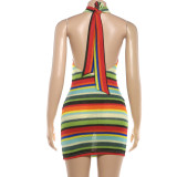 Backless Halterneck Contrast Color Mini Dress XEF-K6D02645A