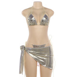 Sexy Tie Up Button Bikinis Three-Piece Swimsuit XEF-K25F91072