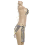 Sexy Tie Up Button Bikinis Three-Piece Swimsuit XEF-K25F91072