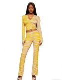 Animal Print Hoodie Color Block Two Piece Pants Set  YWXS-K26L2182