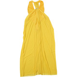 Deep V Neck Ruched Backless Maxi Dress XEF-K6D00781A
