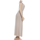 Deep V Neck Split Halterneck Maxi Dress XEF-K25D88241