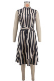 Stripe Print Sleeveless Midi Dress XHXF-481