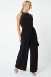 Beaded Off Shoulder Belt Loose Jumpsuit  XHXF-8688