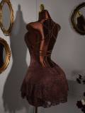 Lace Hollow Out Tie Up Backless Mini Dress GXIY-K26L2089