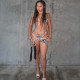 Stripe Print Tie Up Tassel Bikinis 3 Piece Swimsuit XEF-K6F02759A