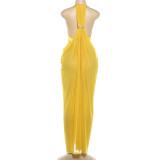 Deep V Neck Ruched Backless Maxi Dress XEF-K6D00781A