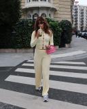 Hollow Out Long Sleeve Two Piece Pants Set YWXS-K26L2163