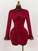 Flare Sleeve Backless Mini Dress GXIY-K25L1876
