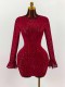 Flare Sleeve Backless Mini Dress GXIY-K25L1876