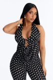 Polka Dots Print Halterneck Backless Seventh Pants Suit YWXS-K26L2084