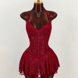 Lace Hollow Out Tie Up Backless Mini Dress GXIY-K26L2089