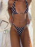 Polka Dots Print Halterneck Backless Bikinis Swimsuit GXIY-K26L2091