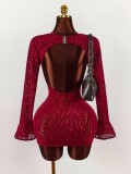 Flare Sleeve Backless Mini Dress GXIY-K25L1876