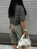 Contrast Color Plaid Print Shirts YWXS-K25L1767