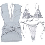 V Neck Backless Tie Up Dress Three Piece Set XEF-K25S88672
