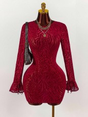 Flare Sleeve Backless Mini Dress GXIY-K25L1876