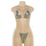 Sexy Tie Up Button Bikinis Three-Piece Swimsuit XEF-K25F91072